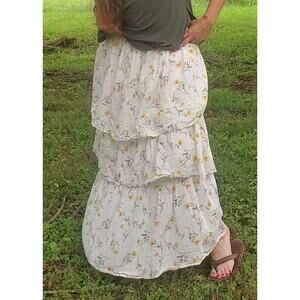 Happy x Nature by Kate Hudson for NY&C tiered maxi skirt sunflower floral medium